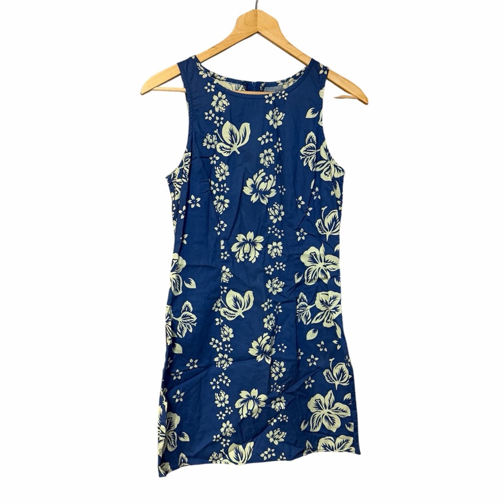 Hawaiian Sun Dress Blue Floral Cotton Mini Sheath Tank